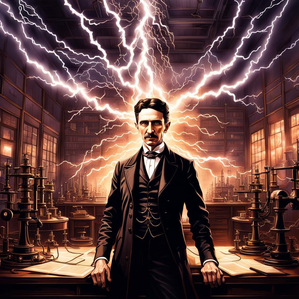 Nikola Tesla's Lightning Lab: Hyperrealistic 64MP Image