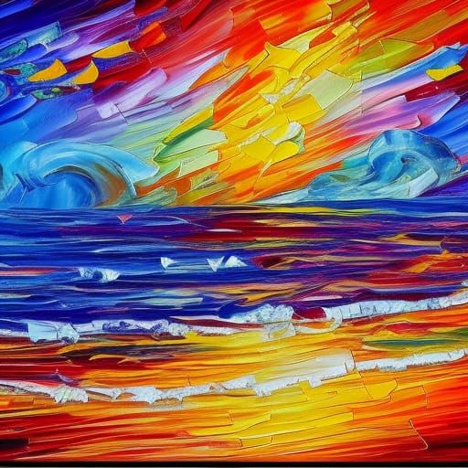 Expressionist Ocean Painting in Neo-Impressionism Style