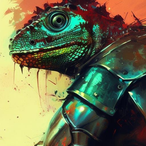 Lizard Knight Portrait in Oil on Canvas Style