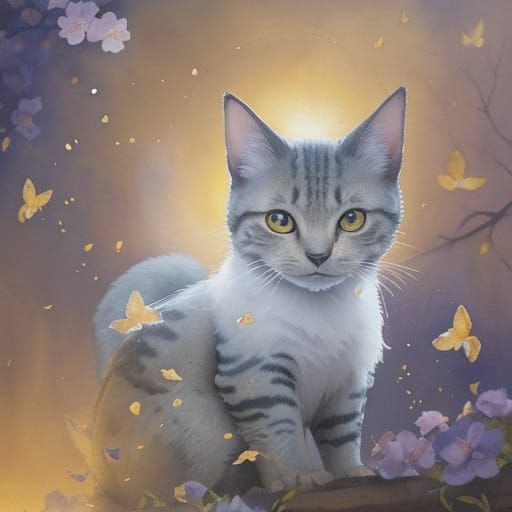 Moonlit Cat: Watercolor Painting of Jasmine Blossoms