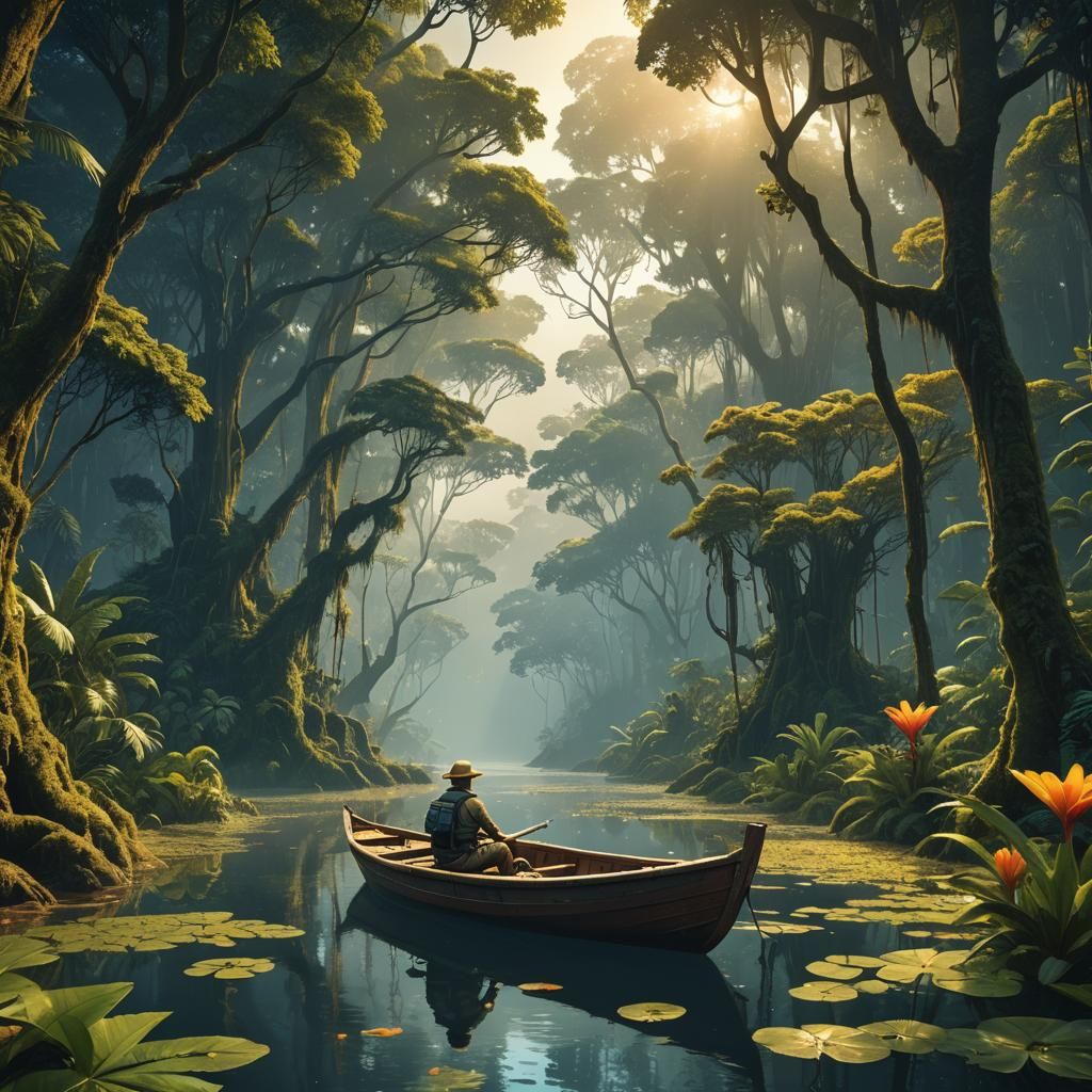 Explorer Discovers El Dorado in Amazonia: Matte Painting