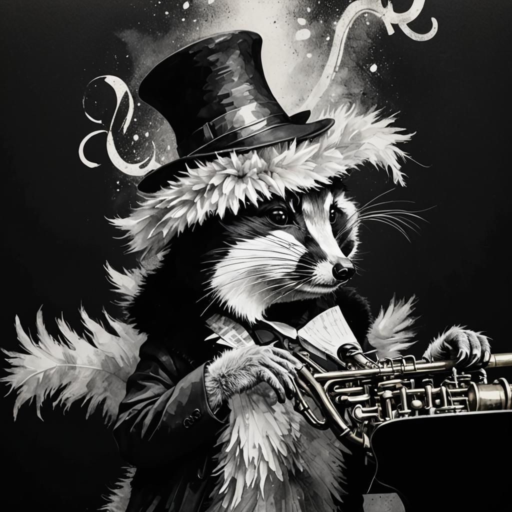 Raccoon Jazz Musician in Surrealist Style