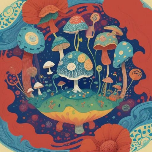 Whimsical Mushrooms Dance in Vibrant Candyland Wonderland