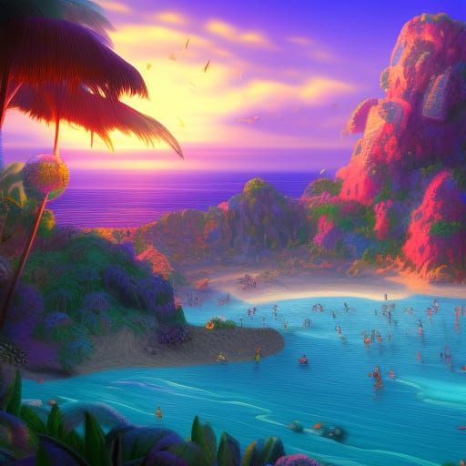 Surreal Beach Party as Digital Fantasy Art