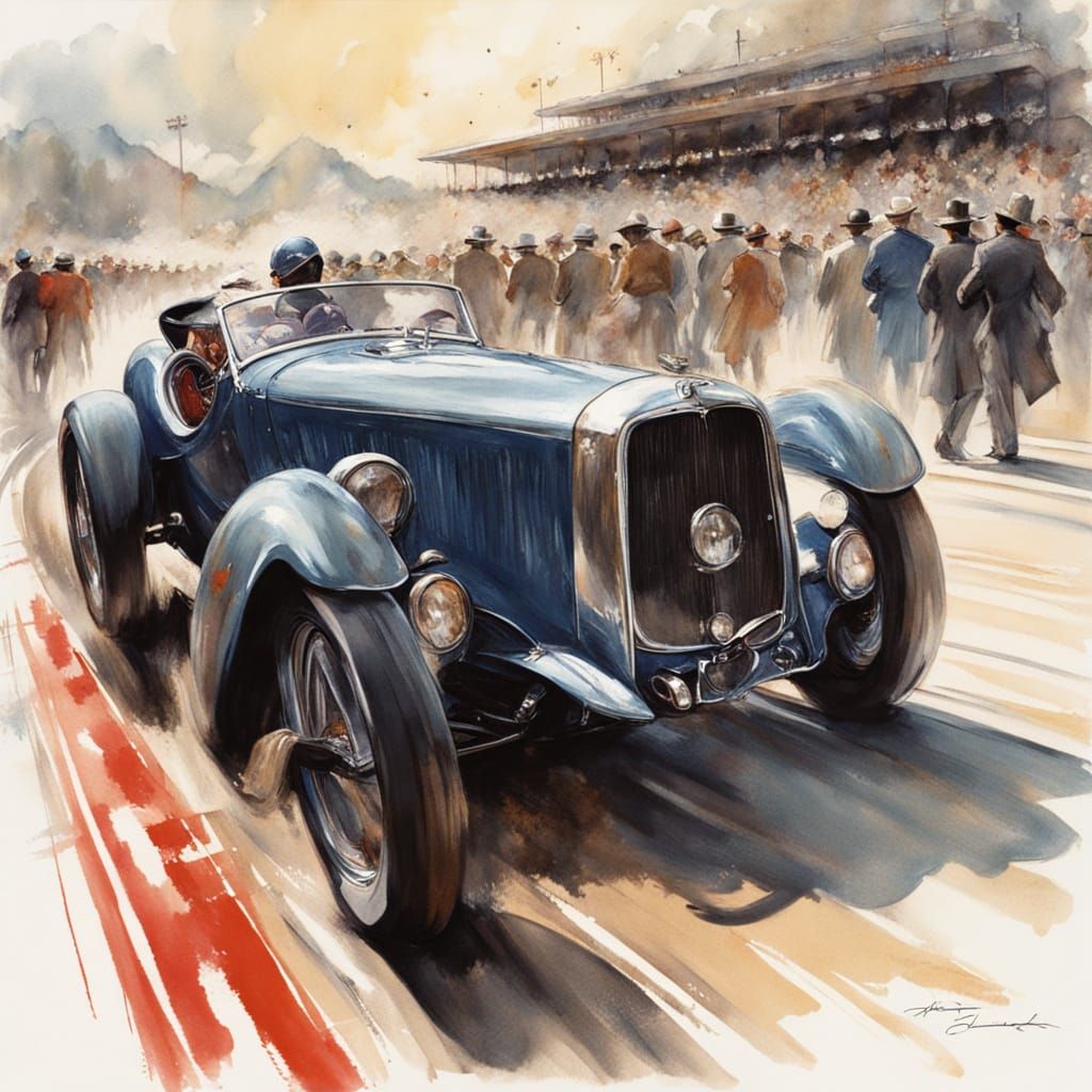 Elegant European Racetrack Scene in Watercolor Style