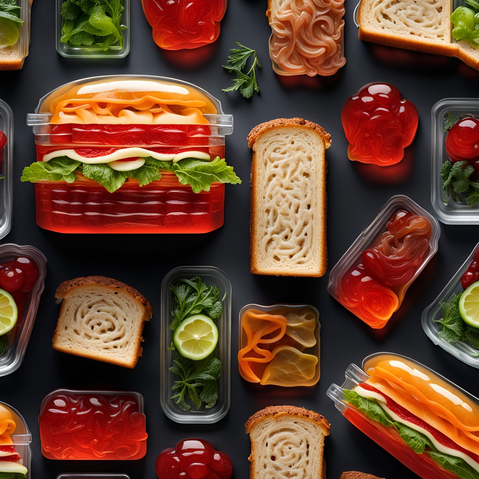 Hyperrealistic Sandwich Fixings in Jello Molds