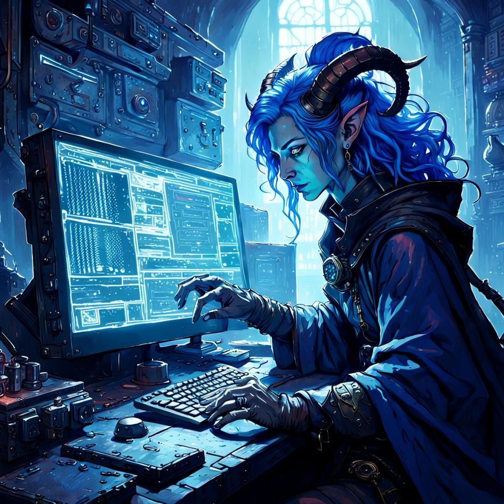 Tiefling Sorcerer in Cyberpunk Setting