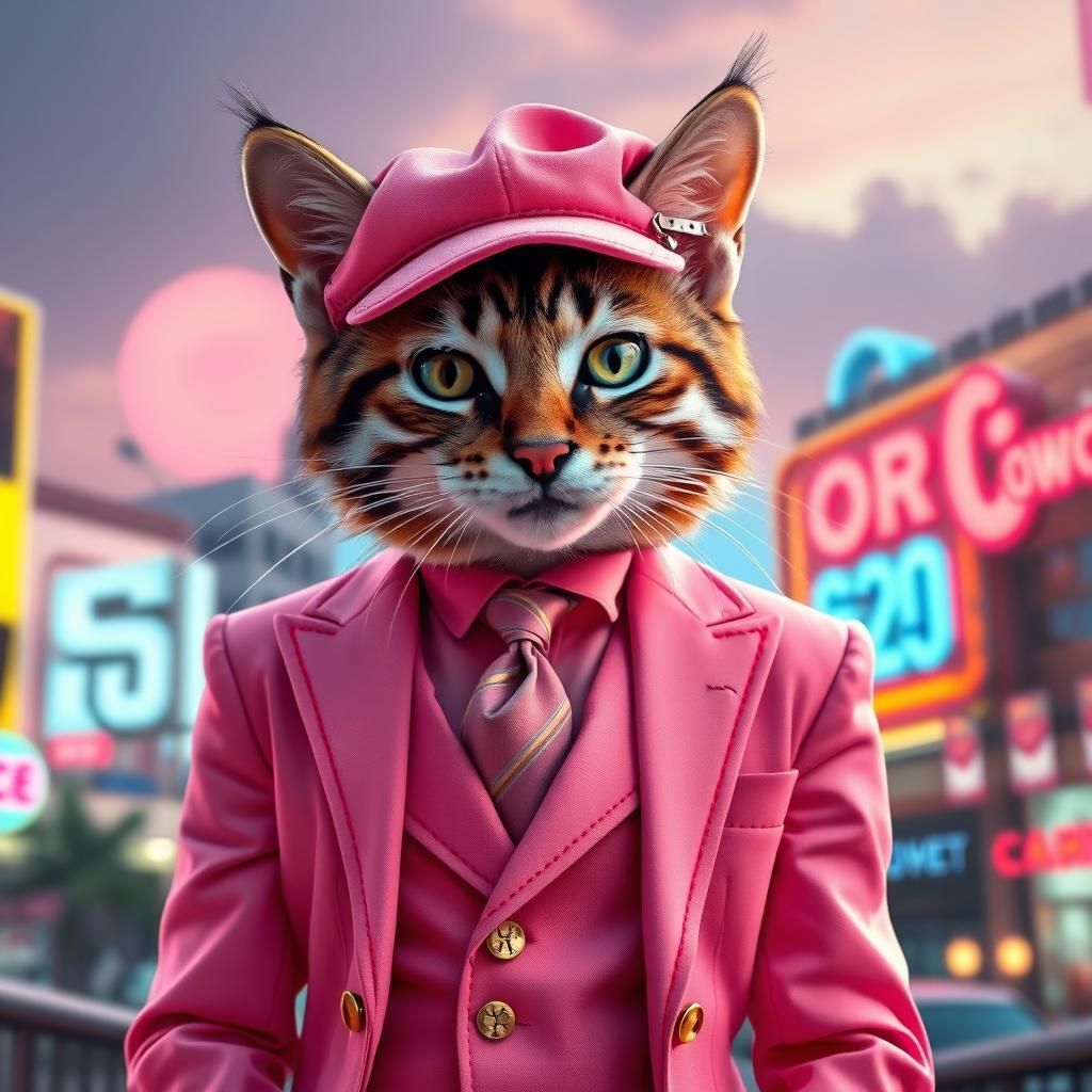 Cat in Pink Suit: 80s Miami Vice Aesthetic