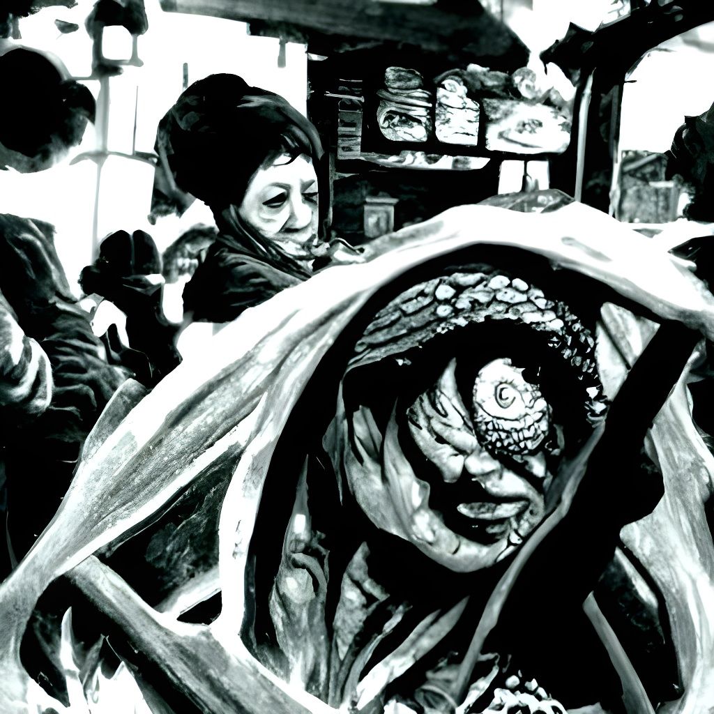 Linocut Horror: Gypsy Woman Selling Pastries