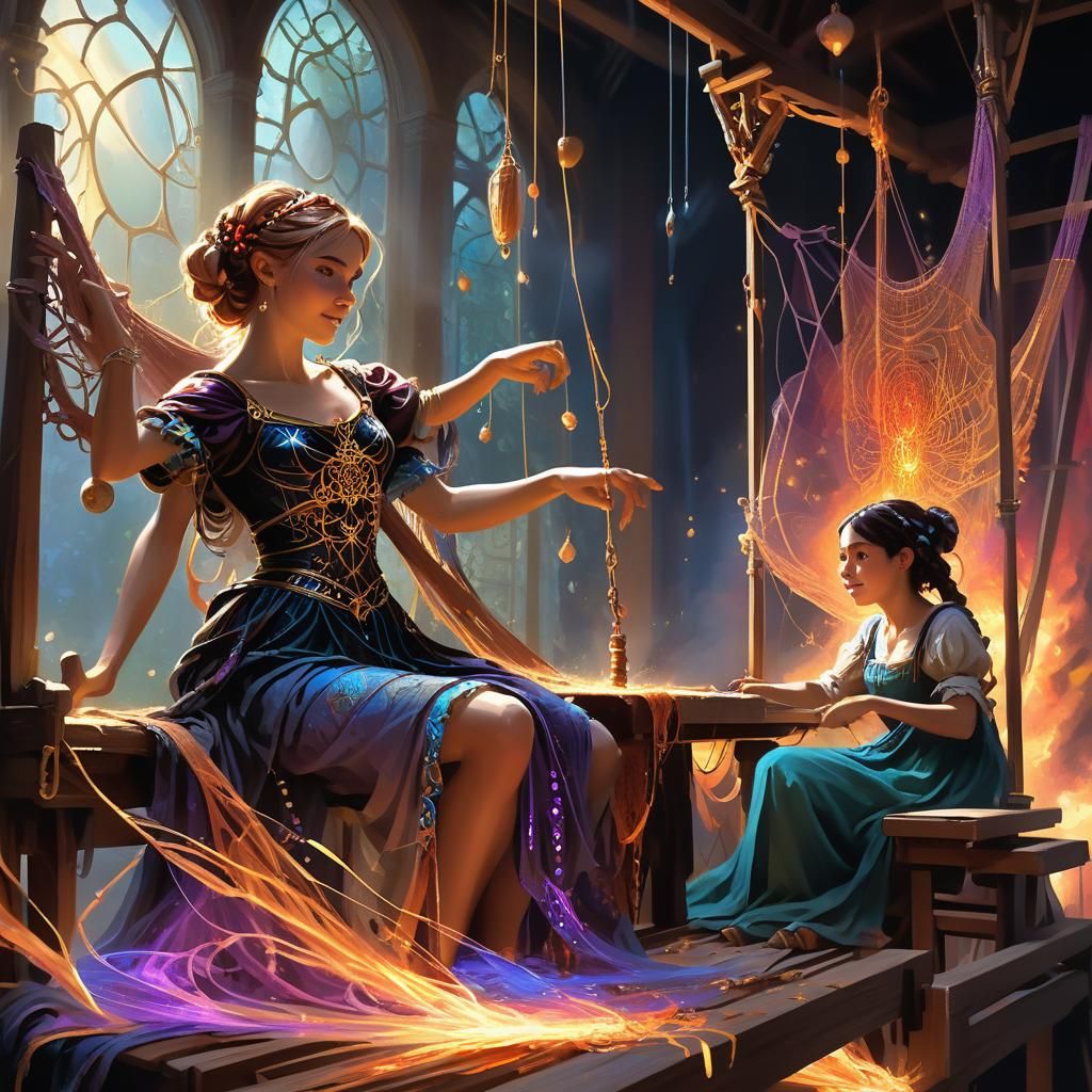 Arachnia Weaves Her Loom, Mythological Art