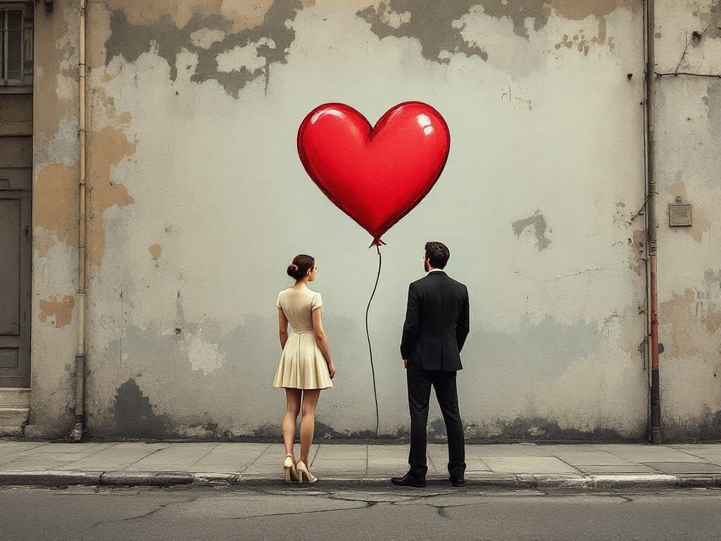 Couple and Heart Mural in Street Art Style