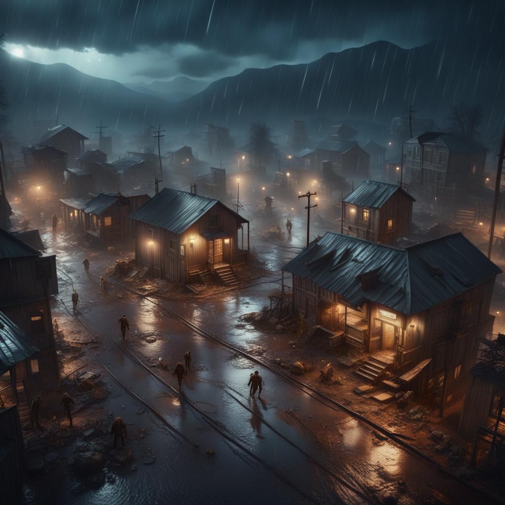 Zombie Ghost Town Aerial View in Unreal Engine