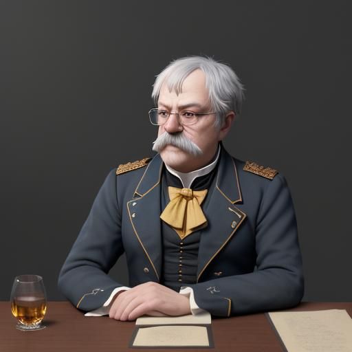 Relaxed Cat as Bismarck in 19th Century Oil Painting