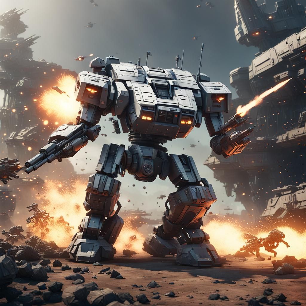 Epic Robot Battle in Futuristic Warzone: Sci-Fi Art