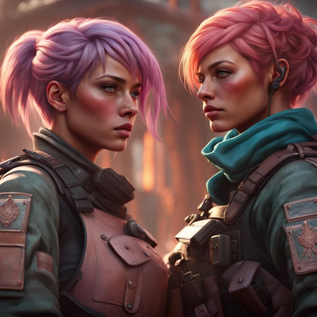 Pink and Black Haired Soldiers Fighting