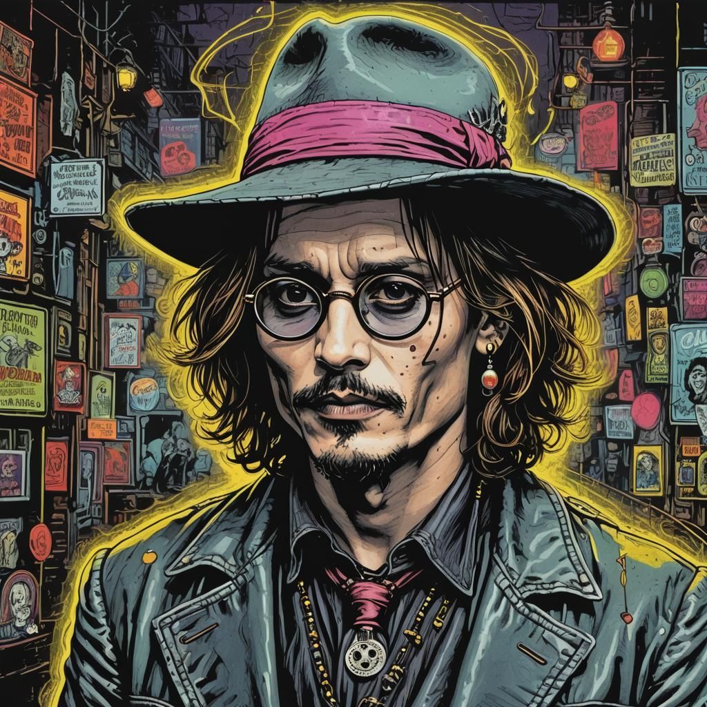 Johnny Depp in Neon Gothic Style