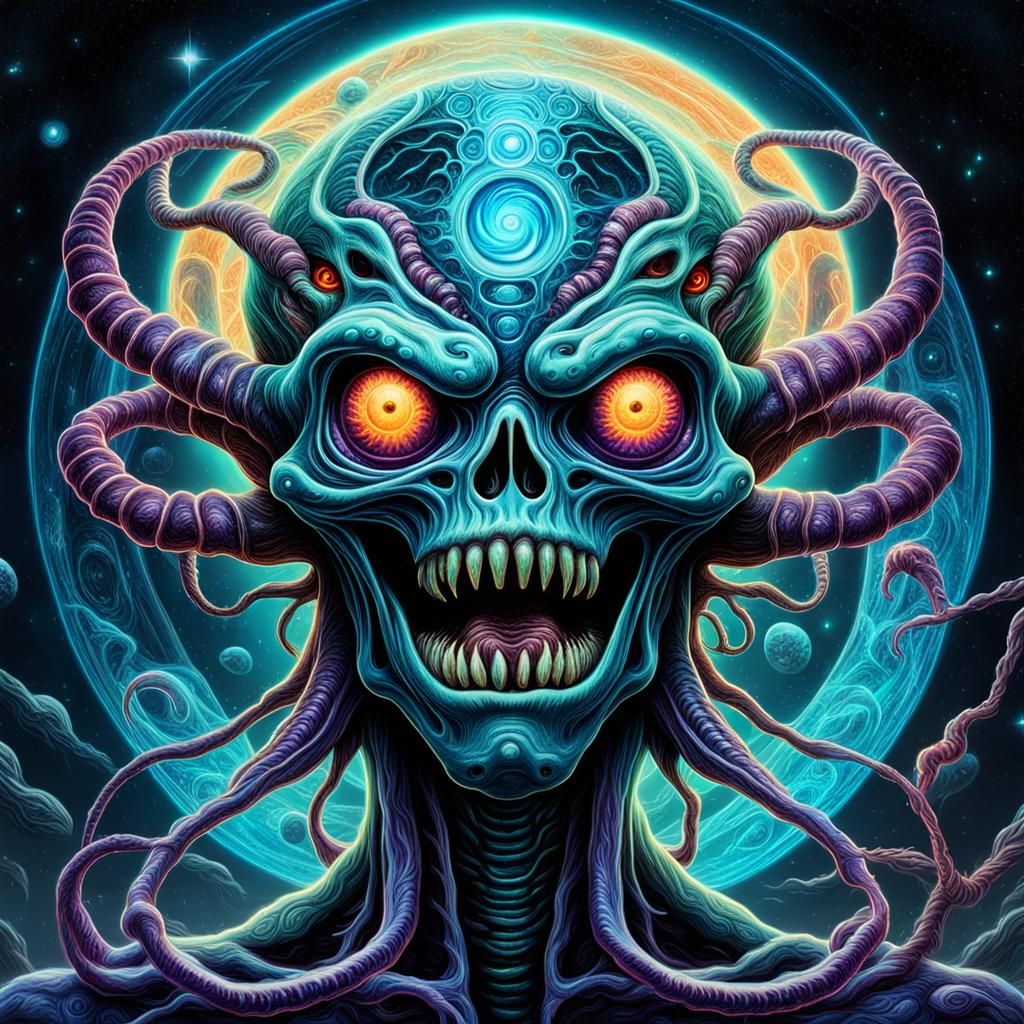 Bioluminescent Extraterrestrial Parasite: Cosmic Mixed Media