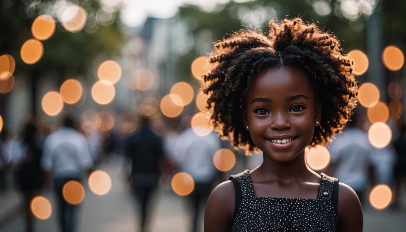 Smiling Black Doll-Like Girl in Natural Light