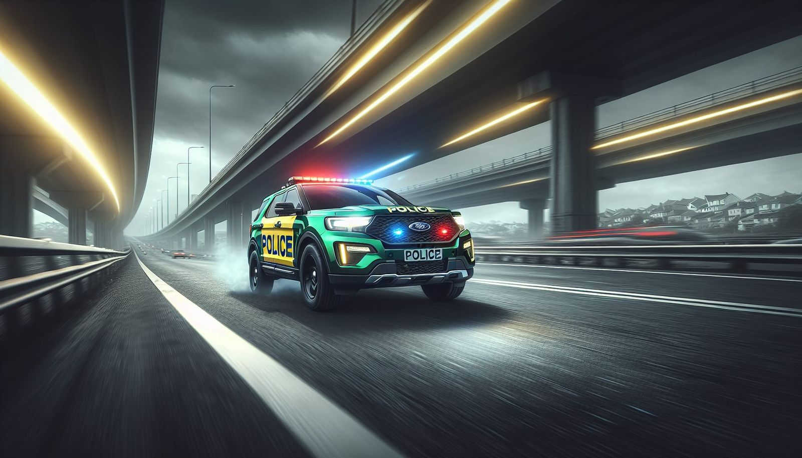 Police SUV Speeds Down Highway in Action Shot