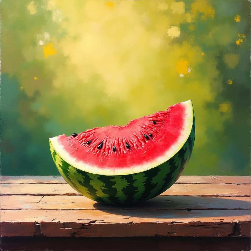 Vibrant Watermelon Still Life: Post-Impressionist Impasto Pa...