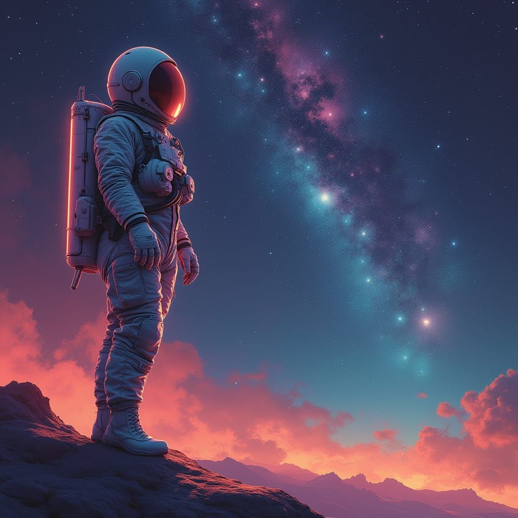 Astronaut's Cosmic Journey in Futuristic Style