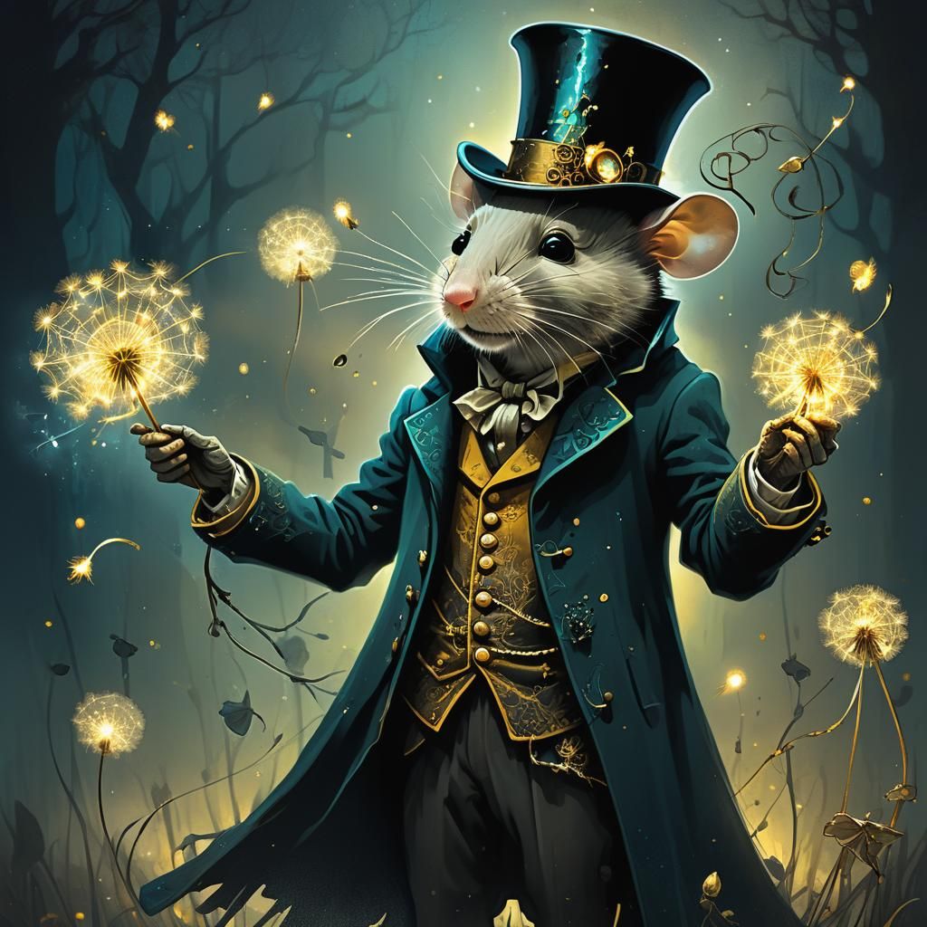 Victorian Mouse Casting Magic in Dark Fantasy Style