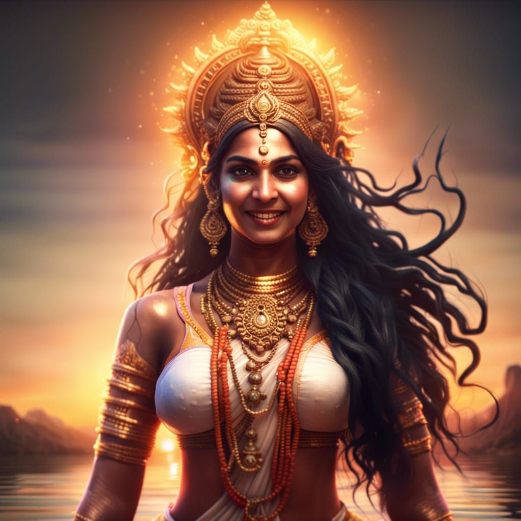 Indian Woman Emerging from Ganges River: 3D Cinematic