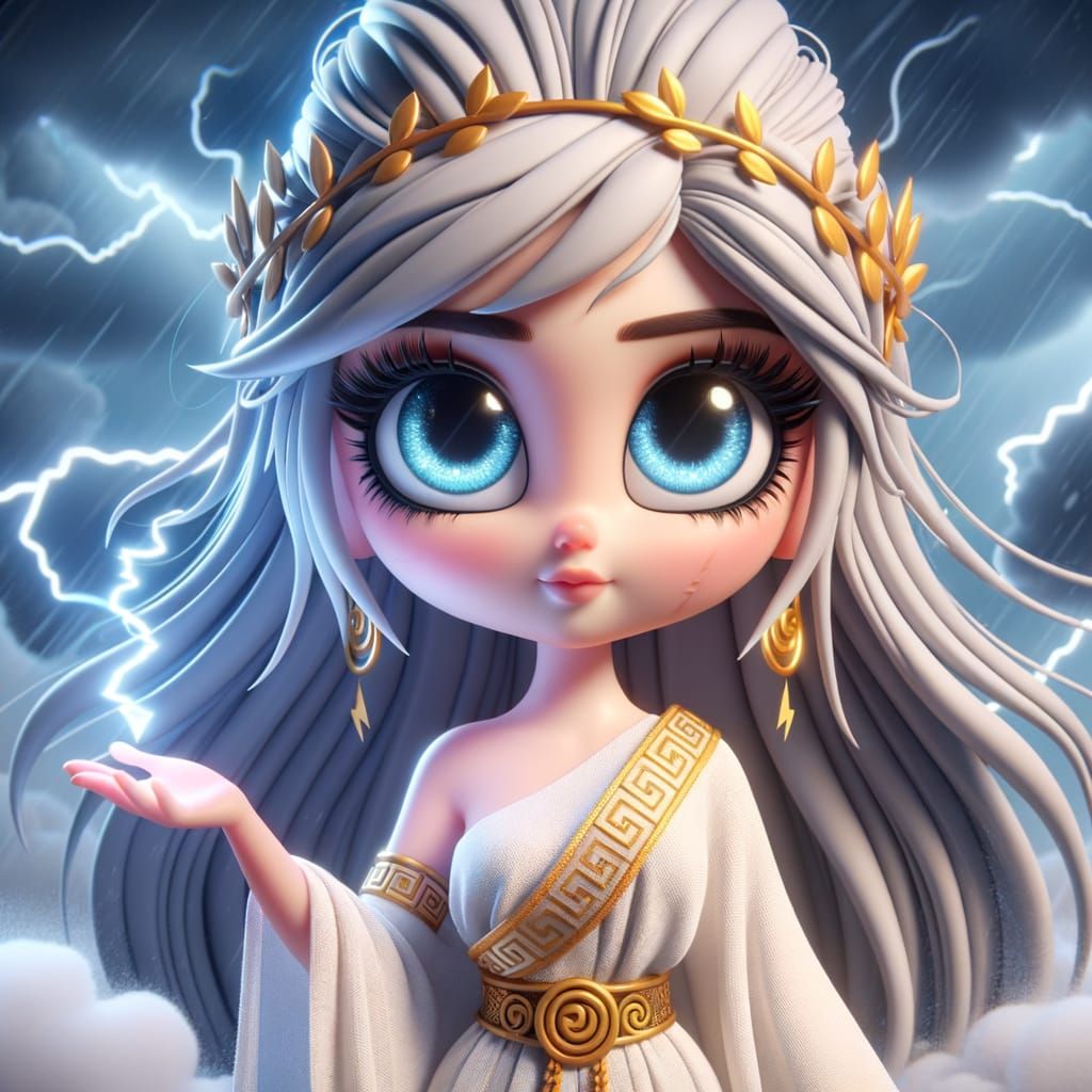 Teenage Goddess of Lightning, 3D Cartoon Style