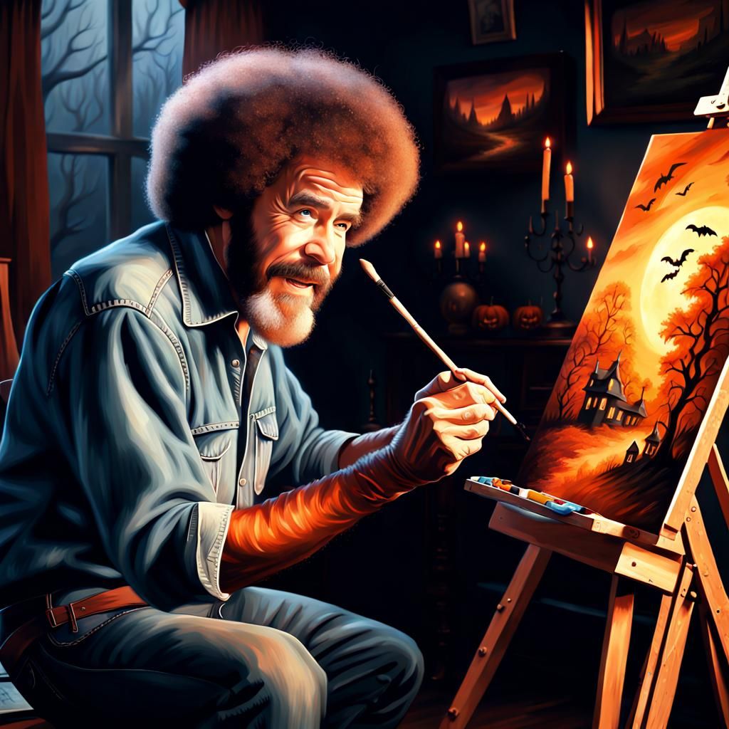 Bob Ross Paints a Spooky Halloween Scene
