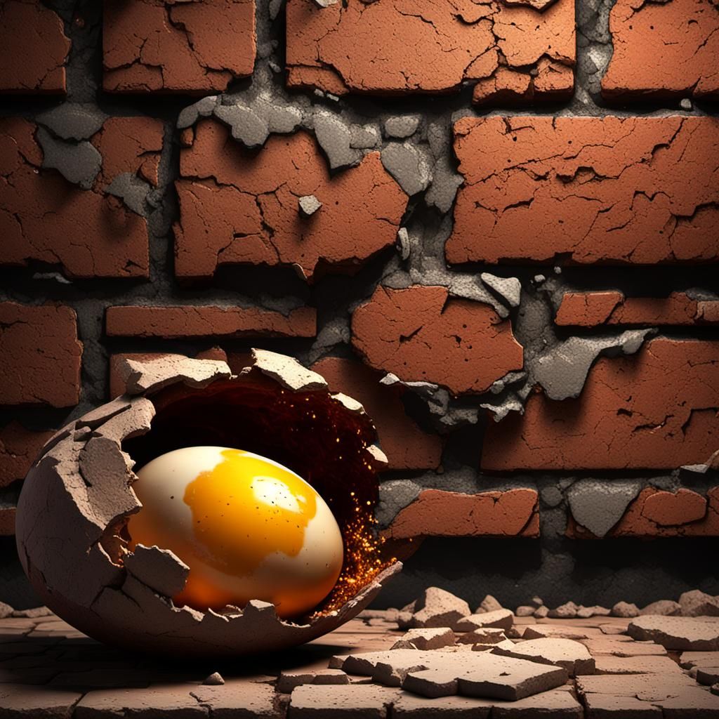 dirty mean old rotten  broken egg setting on a brick wall broken  ,giant egg,real detailed  textures ,unreal engine 5 ,1...