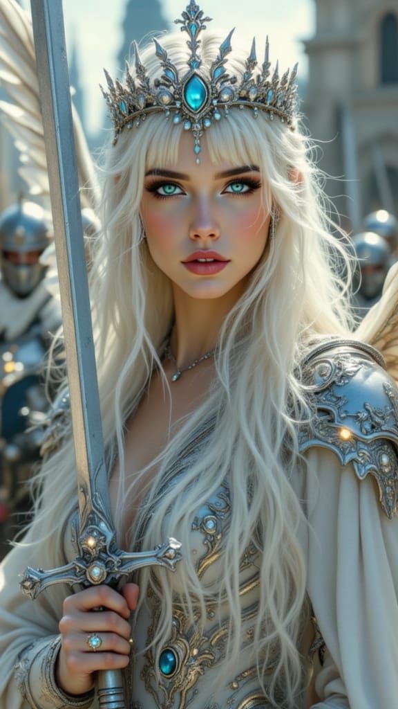 Angel Warrior Woman with Sword and Crown