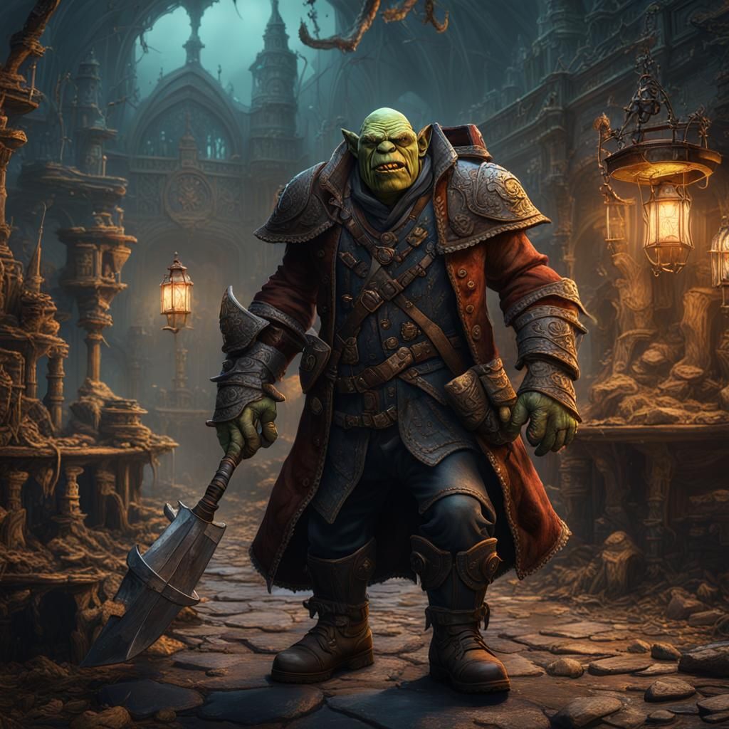 Victorian Orc Treasure Hunter: Detailed Fantasy Art