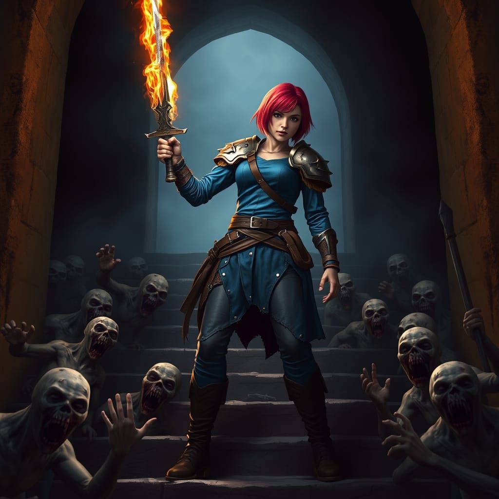 Female Warrior Defends Against Undead Horde in Dark Fantasy ...