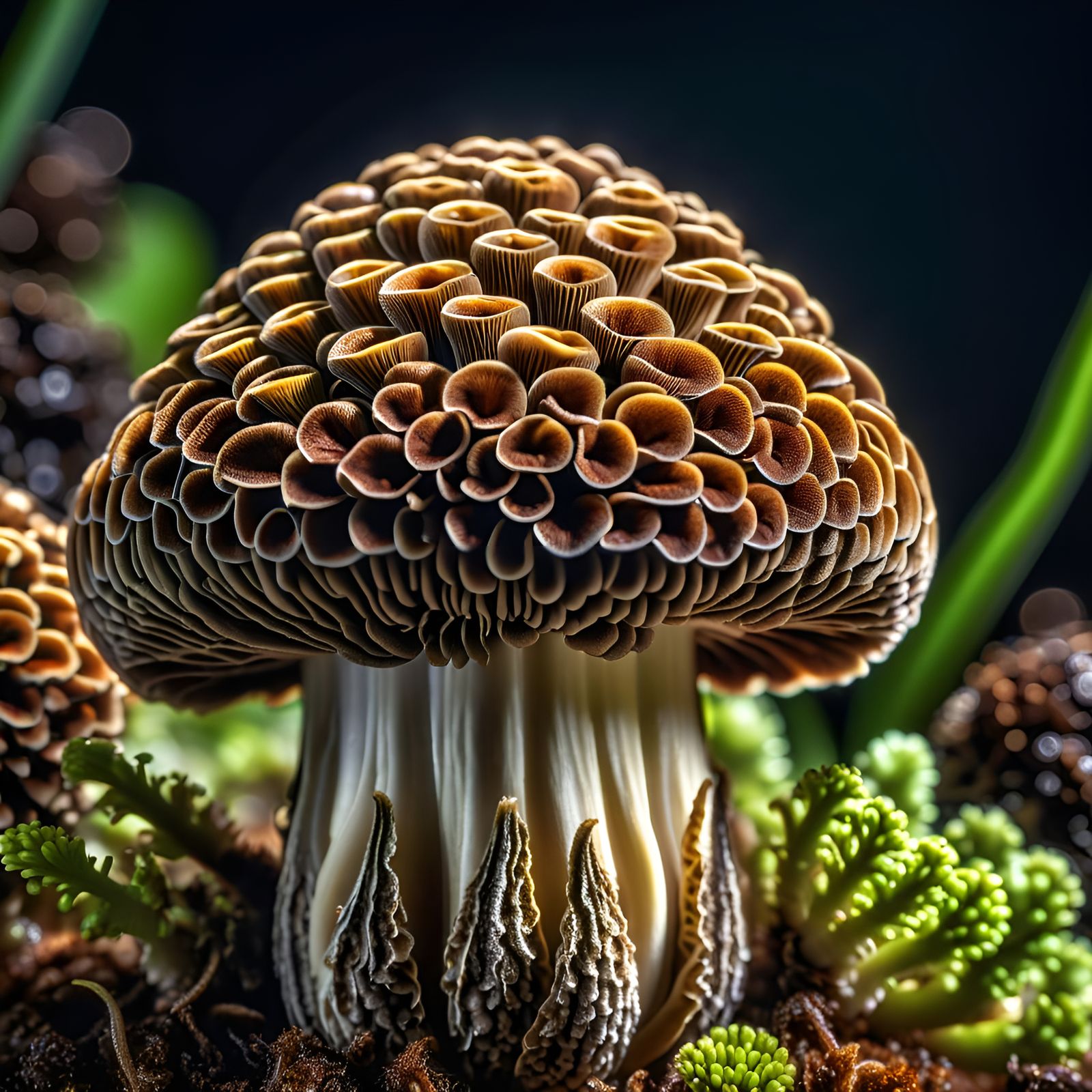 Close-up of Sprouting Morel Mushroom: Detailed Macro Shot