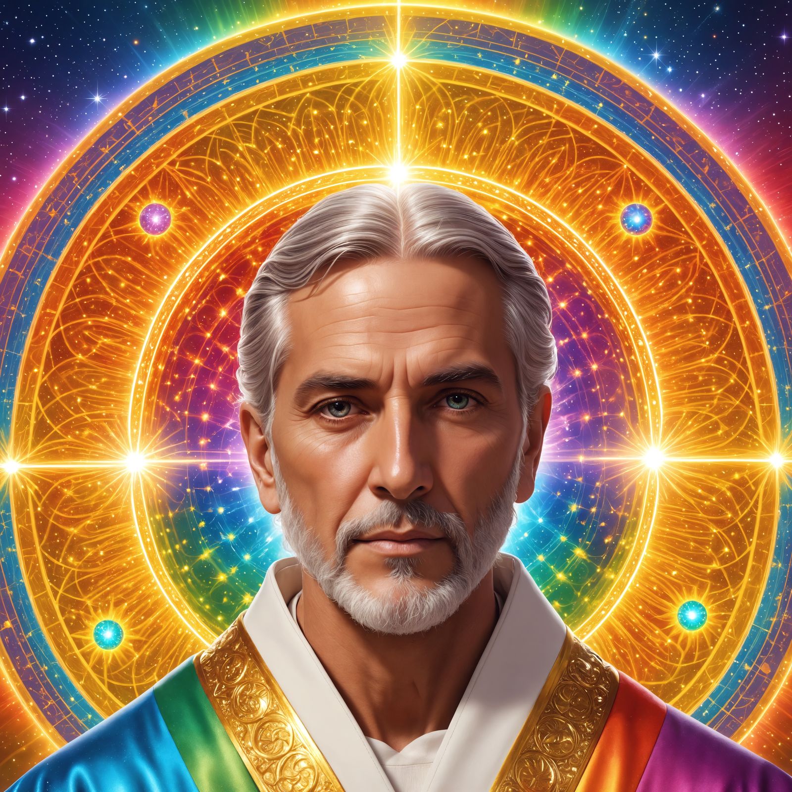 Divine Scholar in Astral Robes of Rainbow Light