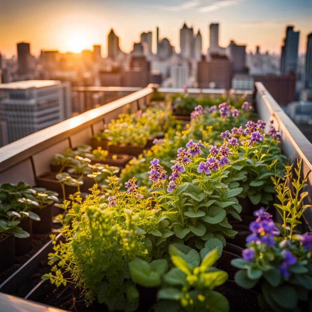 Urban Roof Garden at Golden Hour: Professional Photography