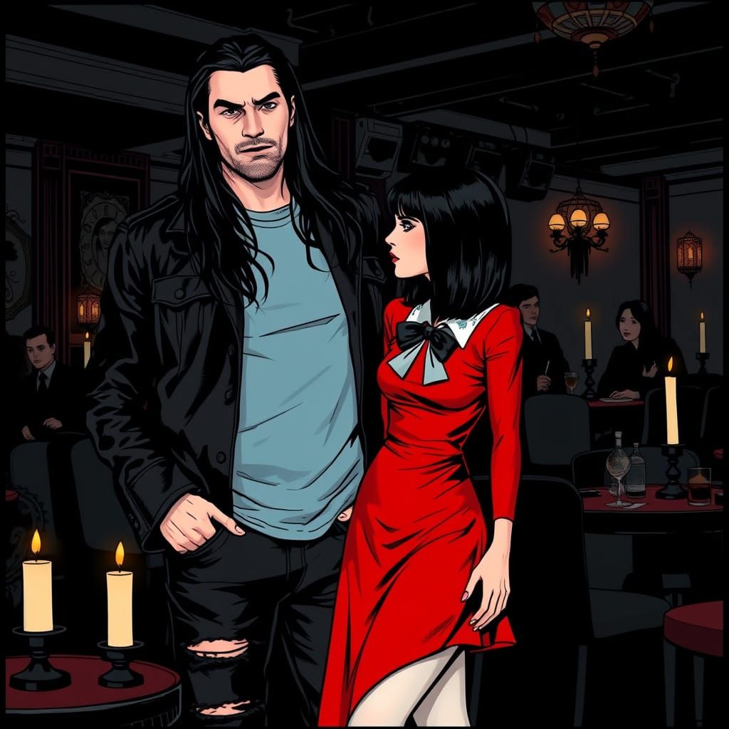 Peter Steele at Goth Club in Comic Book Art Style