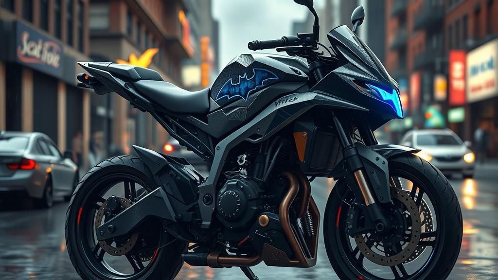 Cybernetic Super Bike with Batman Decal in Rain