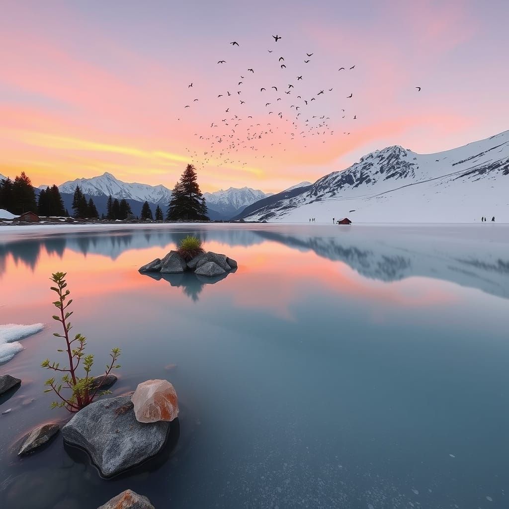 Sunrise Over a Frozen Pond in Nepal