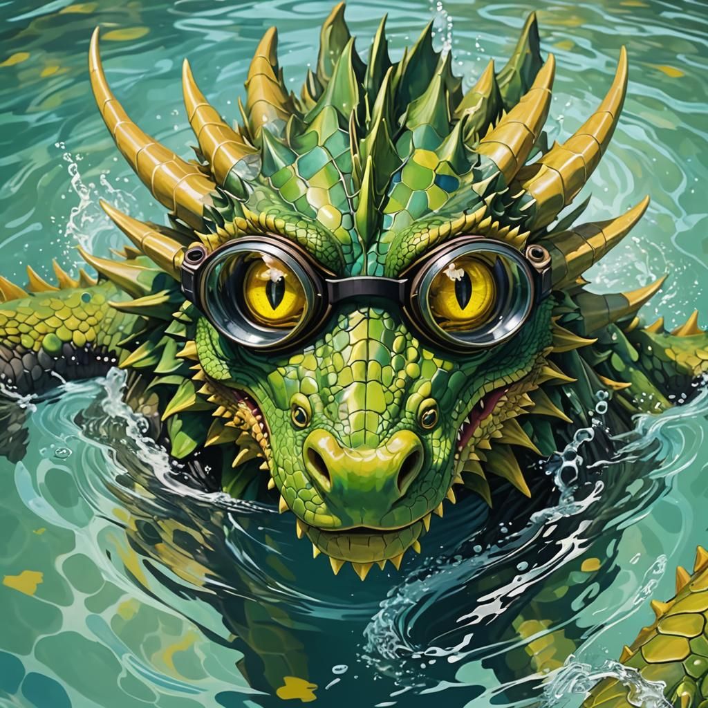 Colorful Dragon Bursting From Pool in Abstract Art