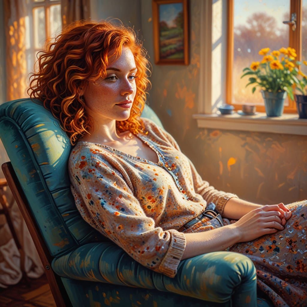 Serenely Seated Redhead in Warm Golden Light