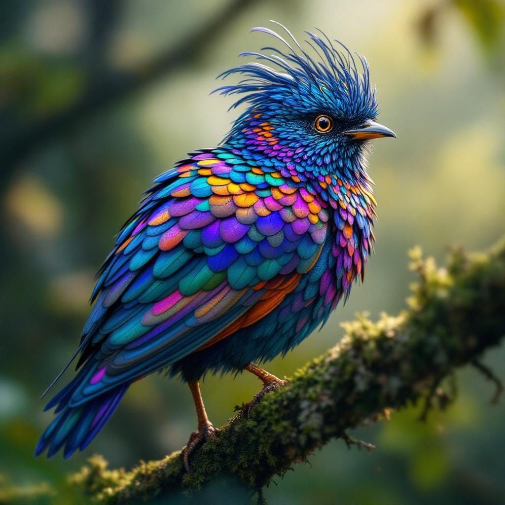 Iridescent Bird with Butterfly Wings in Jungle