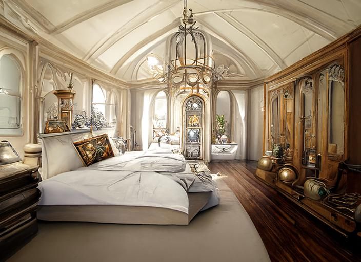 Fancy Victorian Bedroom with Baroque Architecture