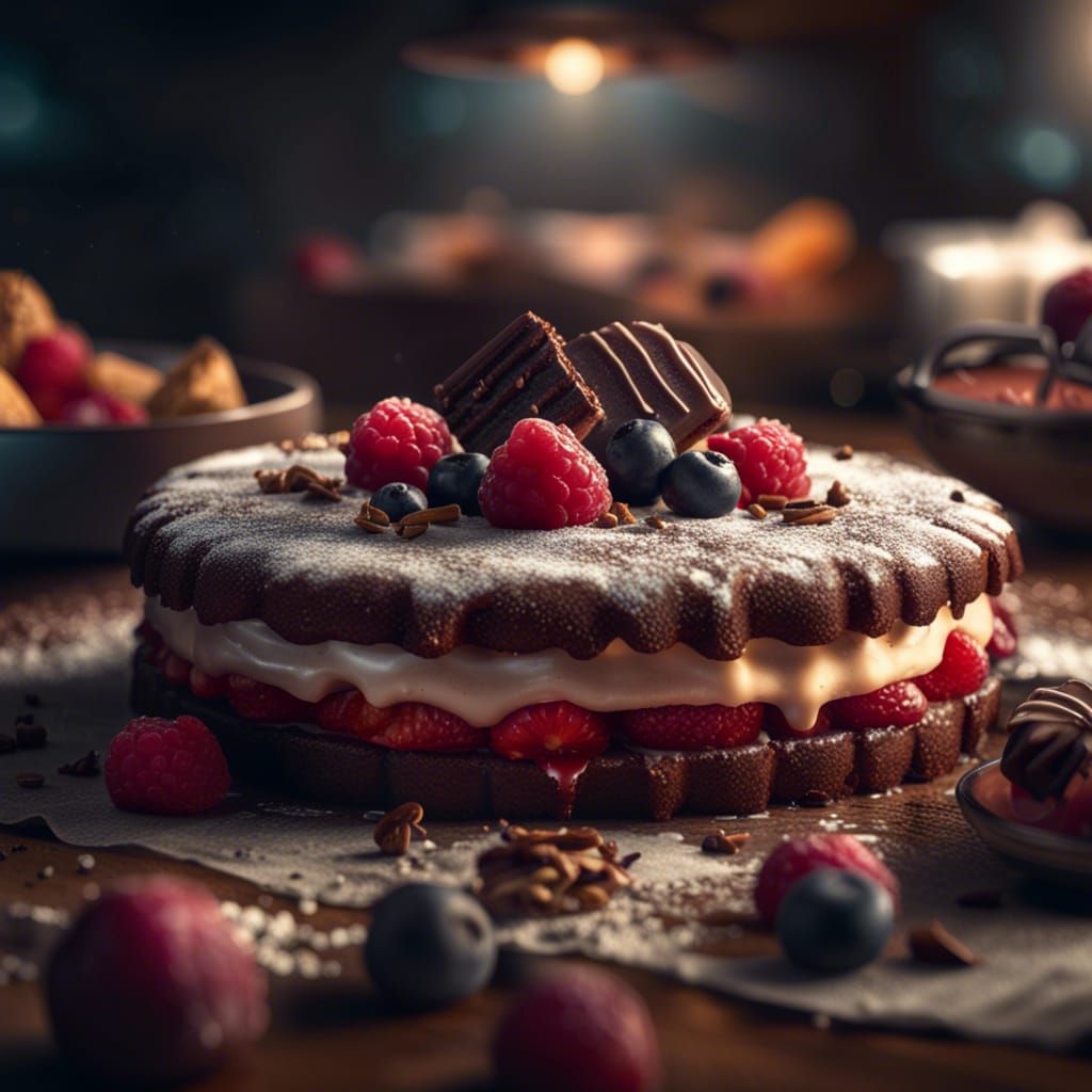 Hyperrealistic Berry Dessert in Cinematic HDR Lighting