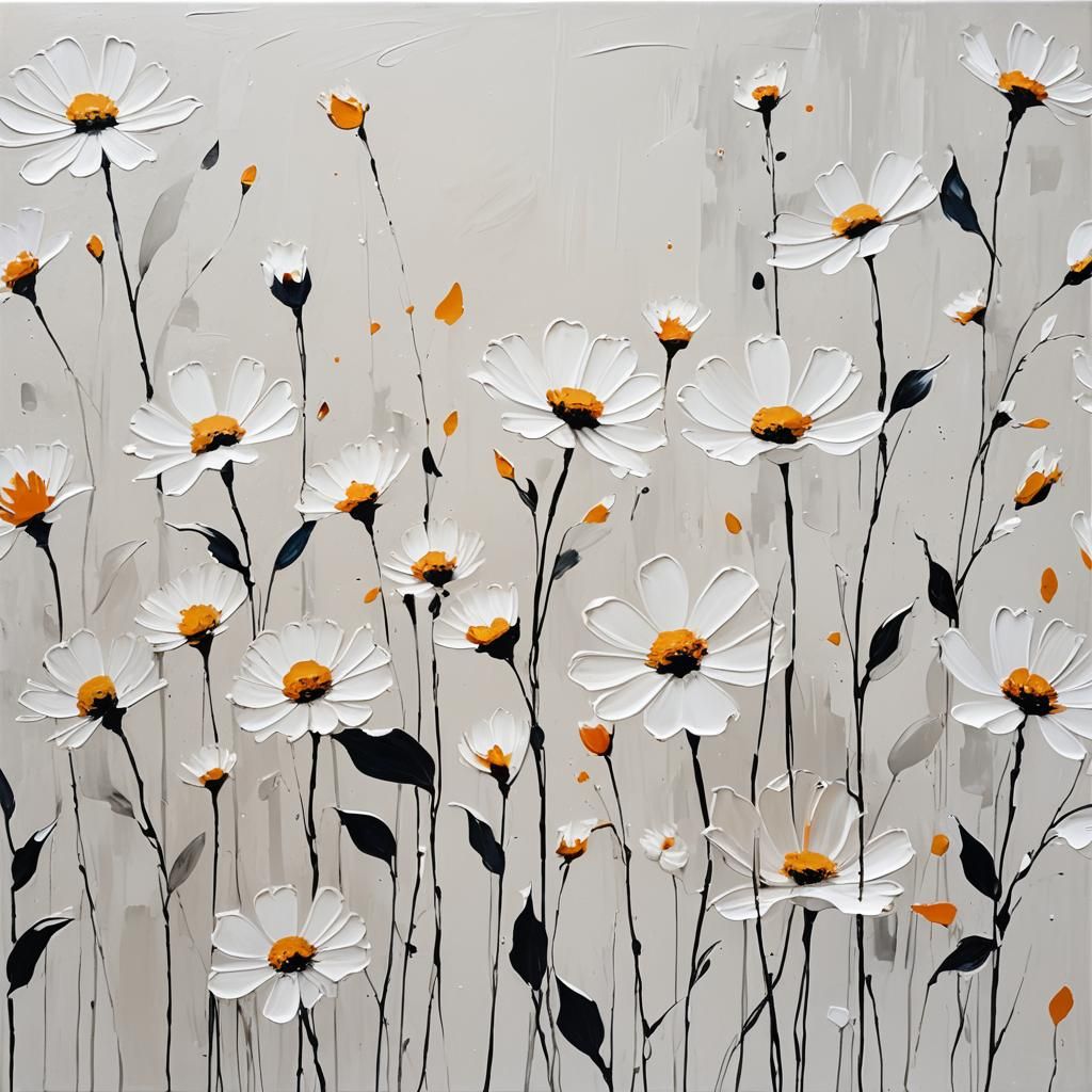 Minimalist White Flower Abstract Canvas Painting