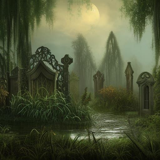 Swamp Cemetery Matte Painting in Southern USA