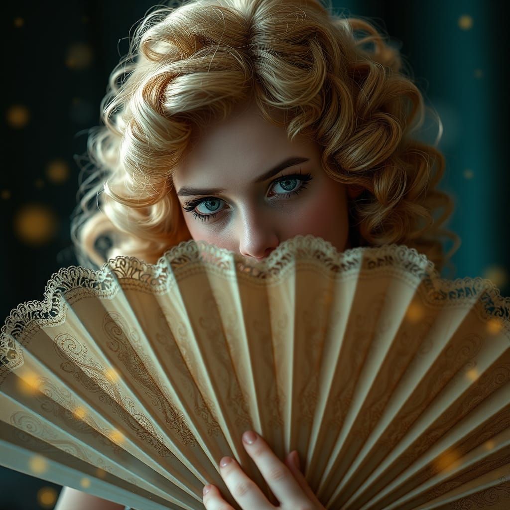Victorian Lady with Fan: Hyper-Realistic Portrait