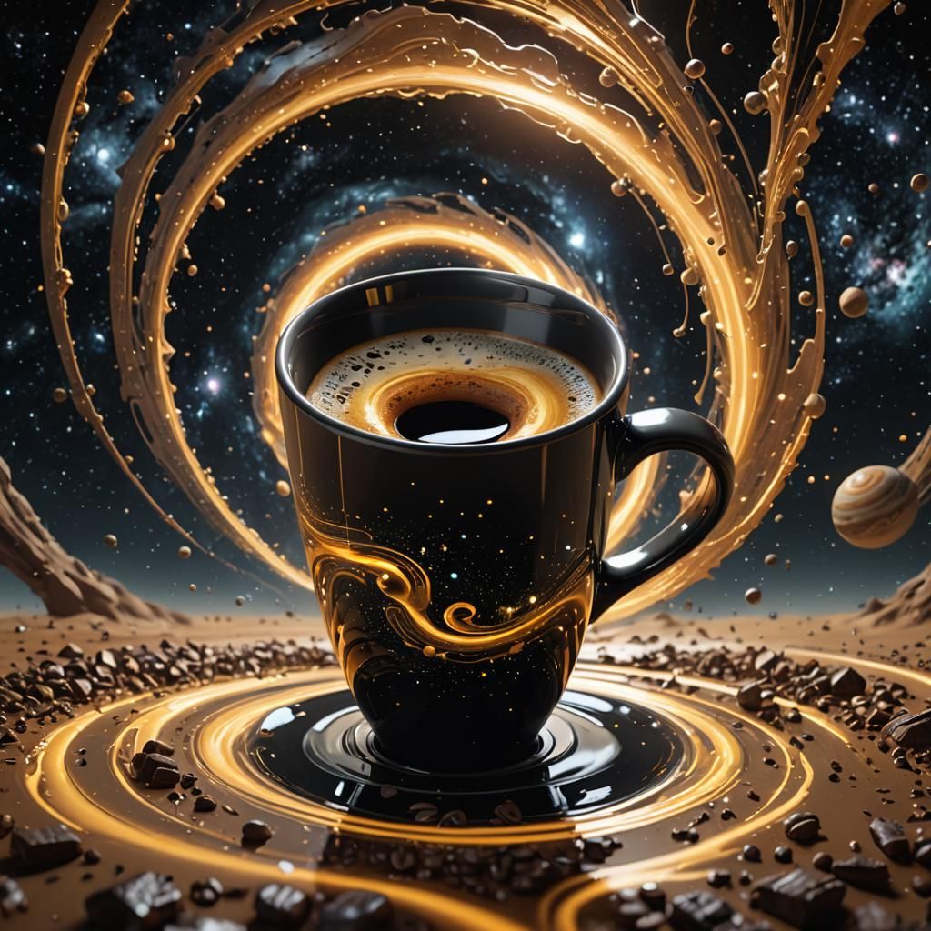 Galaxies Swirling in Coffee Mug: Sci-Fi Concept Art