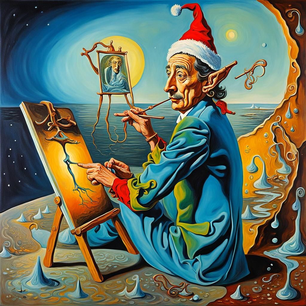 Surreal Christmas Elf in Melting Dali Style