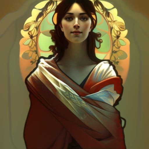 Hyperdetailed Portrait in the Style of Alphonse Mucha